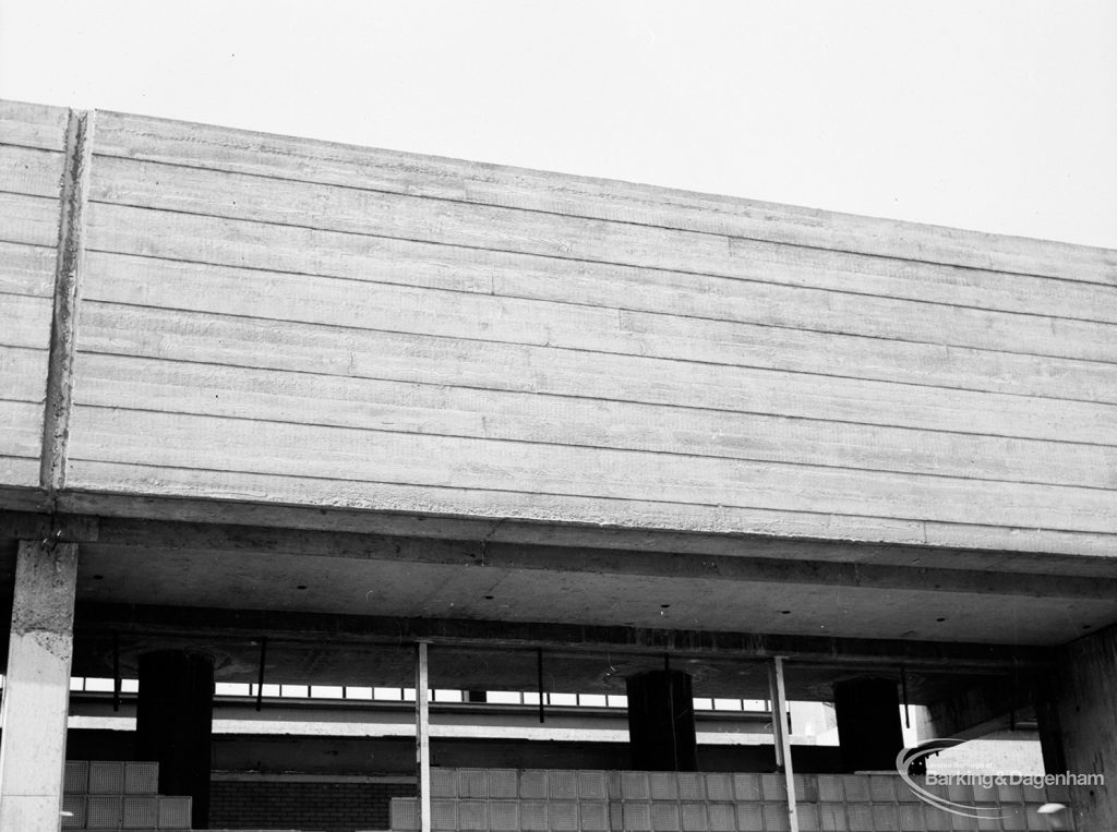 Riverside Sewage Works Reconstruction XI, showing section of concrete walls for elevated course, 1966