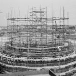 Riverside Sewage Works Reconstruction XI, showing steel skeleton of circular container, 1966