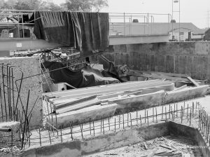 Riverside Sewage Works Reconstruction XI, showing reinforced ribs of building adjoining powerhouse, 1966