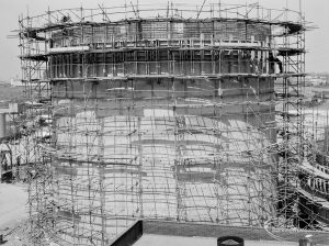 Riverside Sewage Works Reconstruction XI, showing nearly completed shell of circular storage, 1966