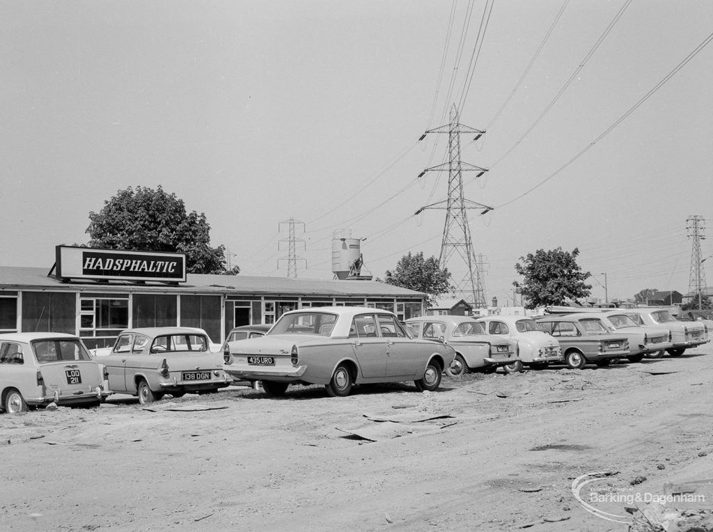 Riverside Sewage Works Reconstruction XI, showing site office of Hadsphaltic, north side, 1966