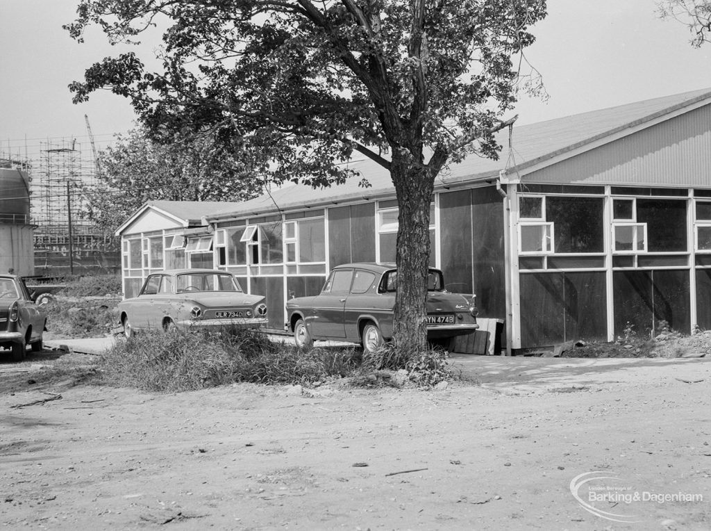 Riverside Sewage Works Reconstruction XI, showing site office of John Taylor and Sons, north-east area, 1966