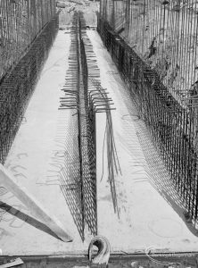 Riverside Sewage Works Reconstruction XI, showing steel web for retaining walls, 1966