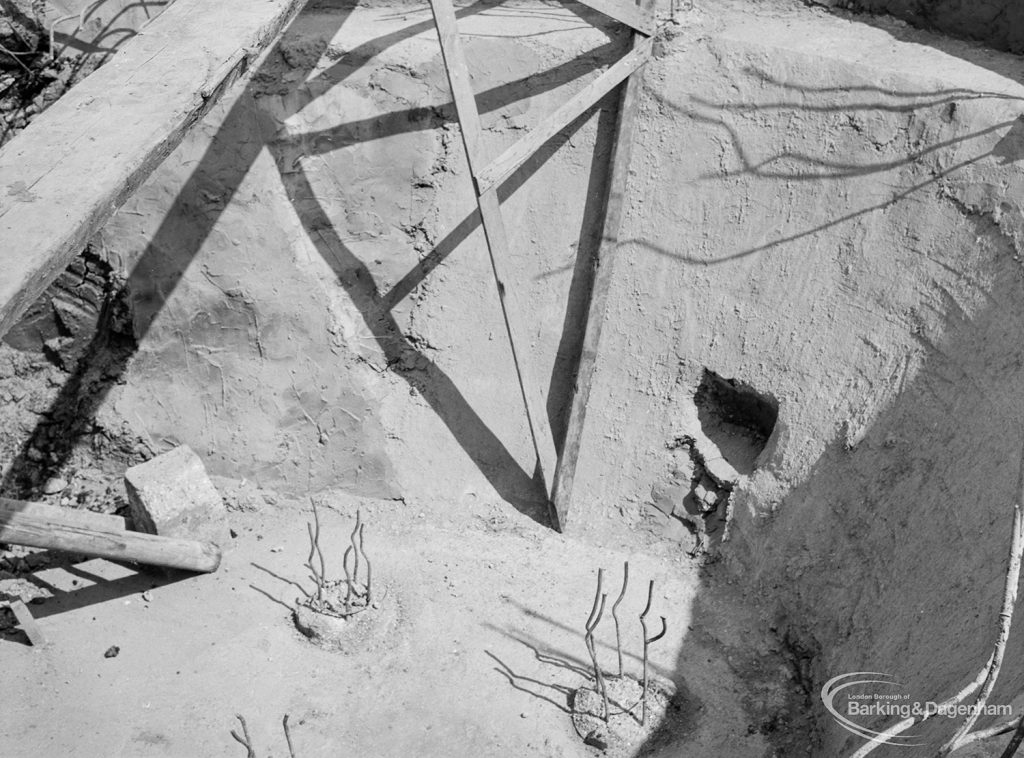 Riverside Sewage Works Reconstruction XI, showing unexplained objects and shadows in pit, 1966