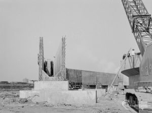 Riverside Sewage Works Reconstruction XI, showing unfinished conduit, with crane at right, 1966