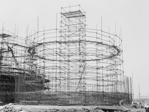 Riverside Sewage Works Reconstruction XI, showing steel skeleton of new tank, 1966