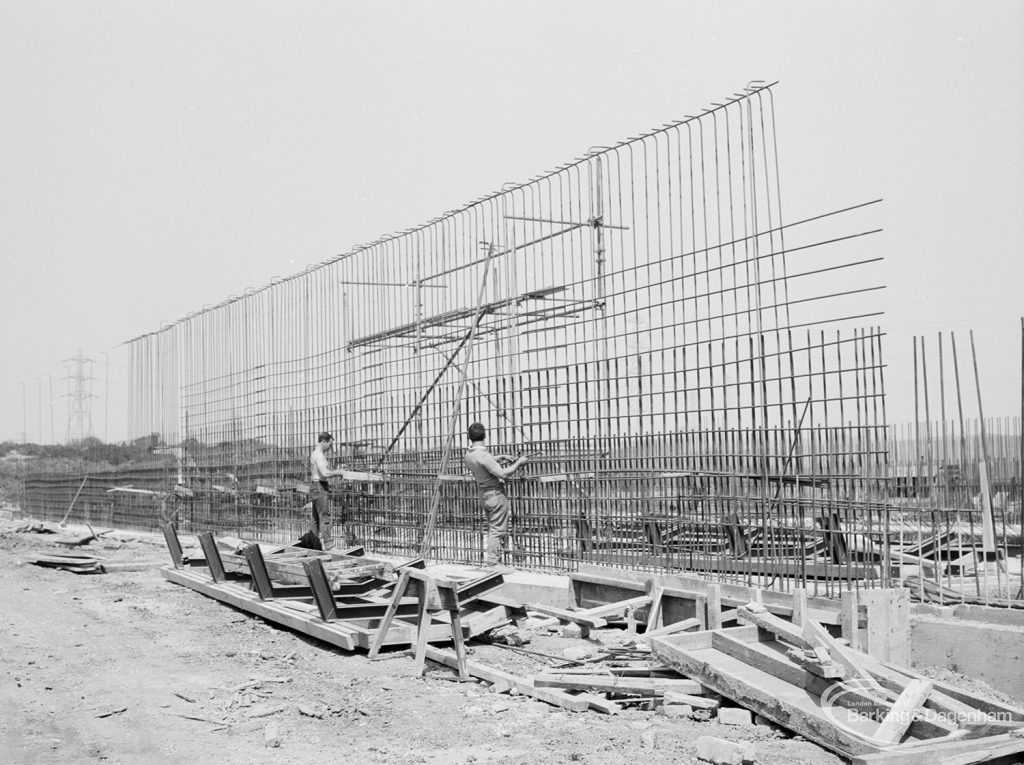 Riverside Sewage Works Reconstruction XI, showing steel wall on outskirts, 1966