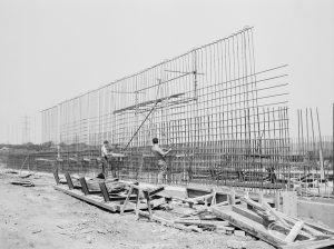 Riverside Sewage Works Reconstruction XI, showing steel wall on outskirts, 1966