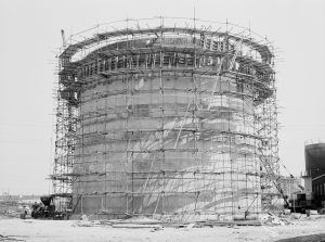 Riverside Sewage Works Reconstruction XI, showing tank nearing completion, taken from south [closer view of EES11078], 1966