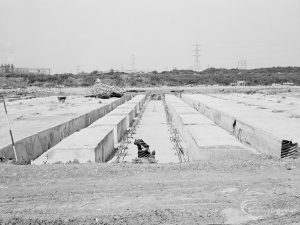 Riverside Sewage Works Reconstruction XI, showing foundation blocks set in long rows, 1966