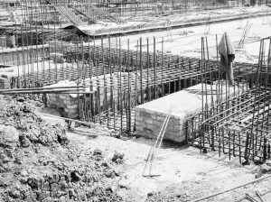 Riverside Sewage Works Reconstruction XI, showing powerfully reinforced base with concrete and rods, 1966