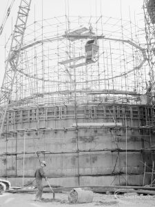 Riverside Sewage Works Reconstruction XI, showing half-clad circular tank, 1966