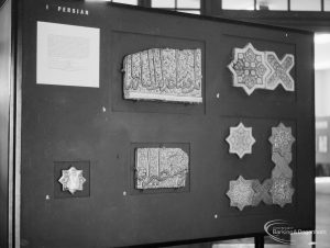 Victoria and Albert Exhibition on Tiles at Rectory Library, Dagenham, showing star-shaped and other tiles, 1966