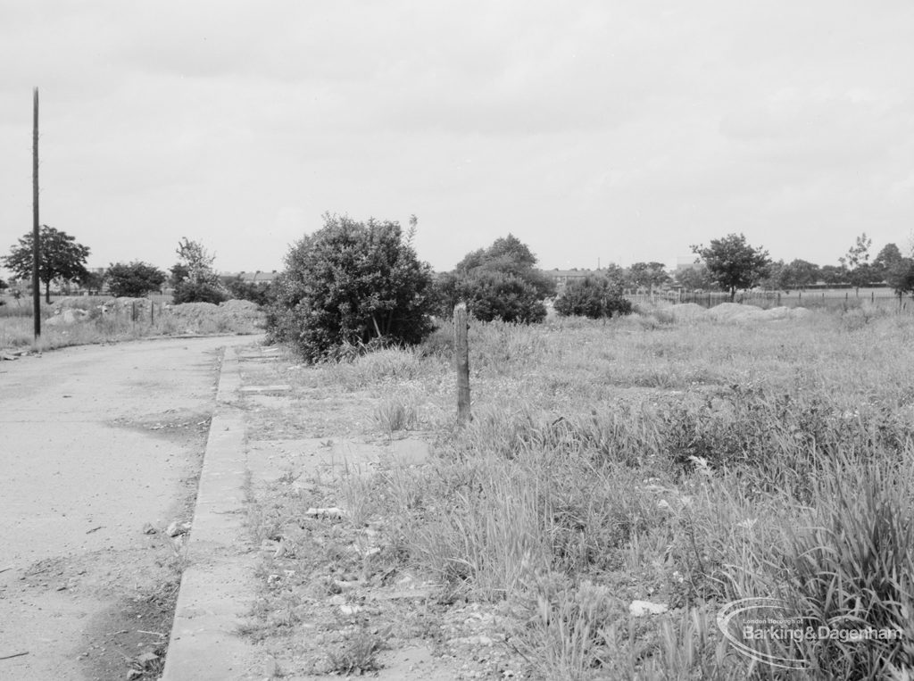 Central part of Evenlode Way, Dagenham after demolition of prefabs, 1966