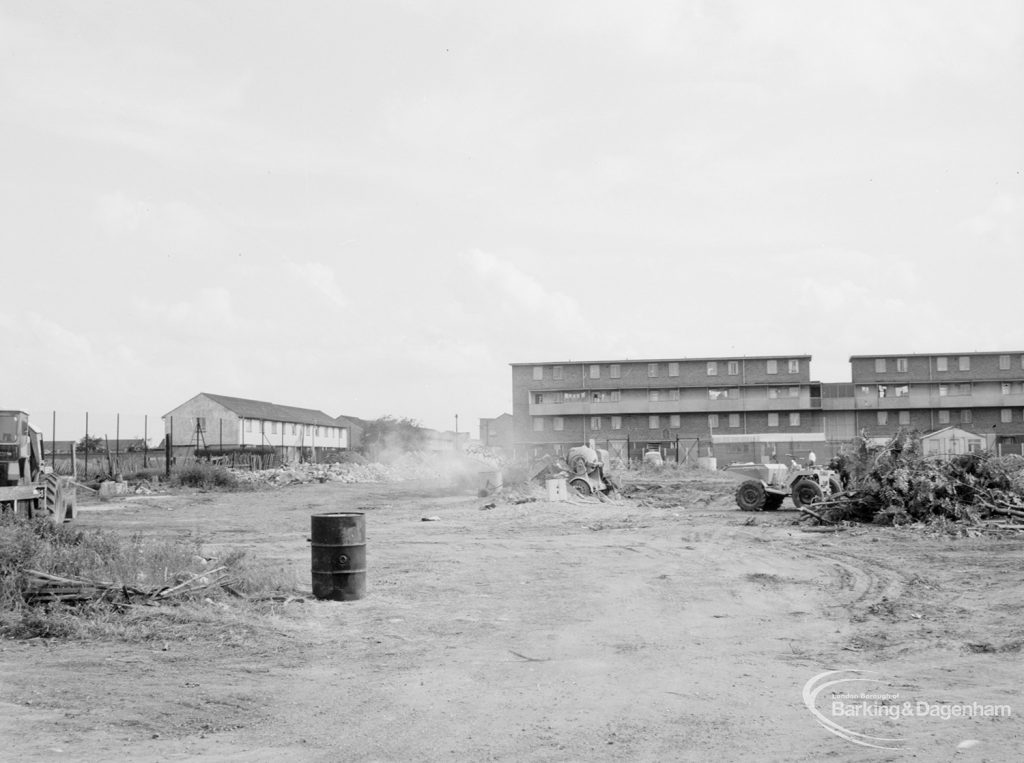 South side of Becontree Heath cleared for new development, showing area west of shopping centre, 1966