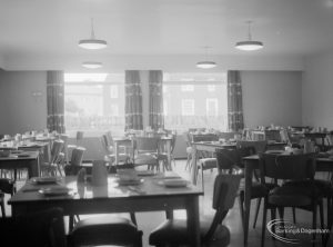 Elderly people welfare, showing empty dining room at Saywood Lodge, Weston Road, Dagenham, 1966