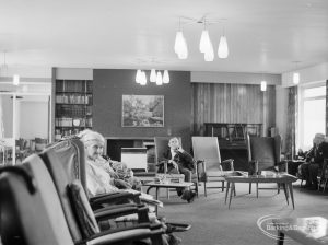 Saywood Lodge, Weston Road showing residents seated in the lounge on armchairs, 1966