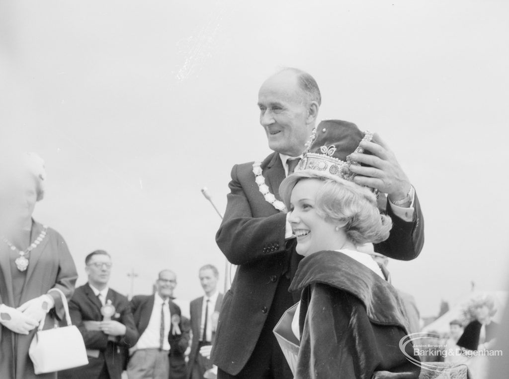 Dagenham Town Show 1966, showing the Beauty Queen being crowned by Mayor Alderman Ball, 1966