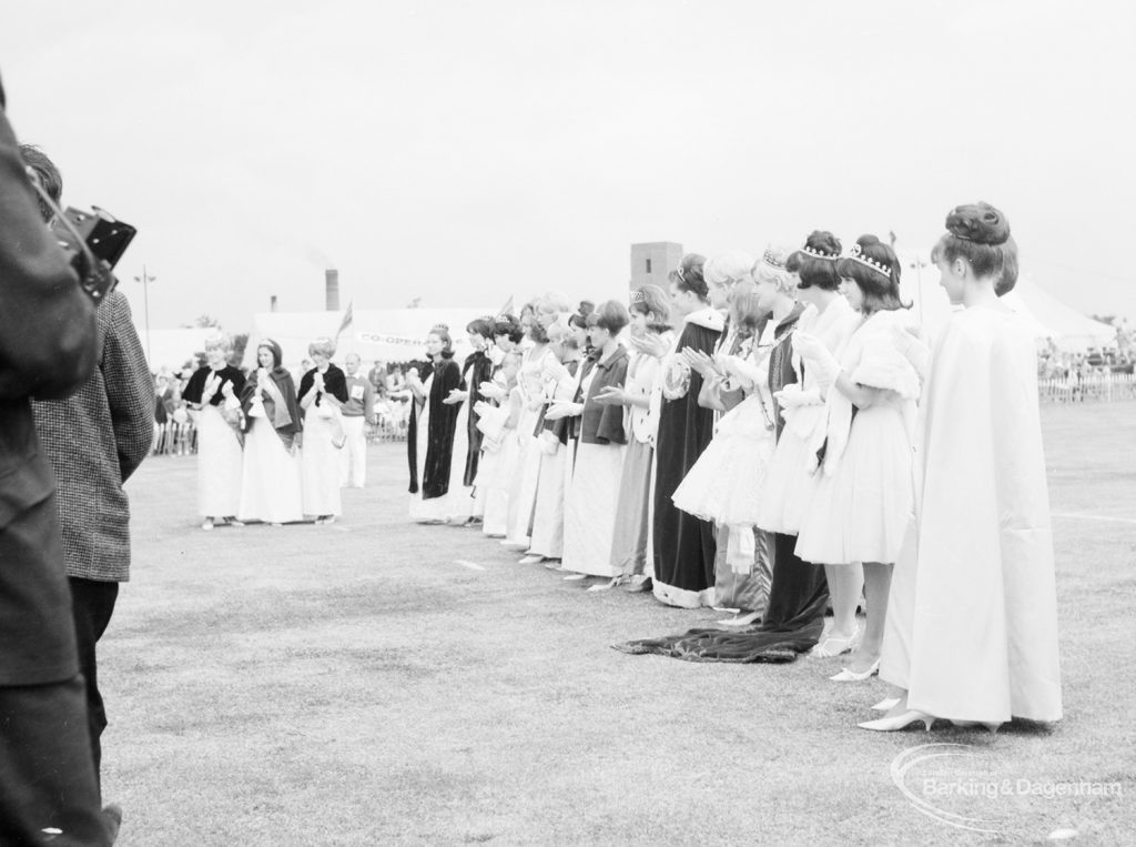 Dagenham Town Show 1966, showing the Beauty Queens assembled in line, 1966