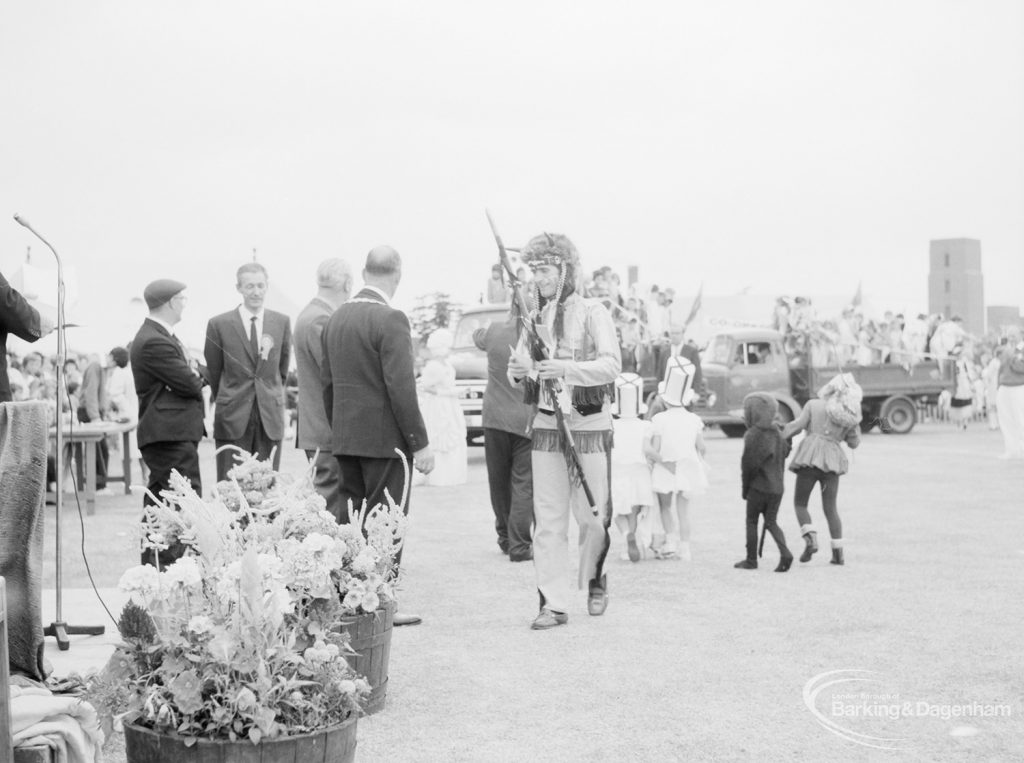 Dagenham Town Show 1966, showing man dressed in fancy dress costume as a Native Indian, 1966