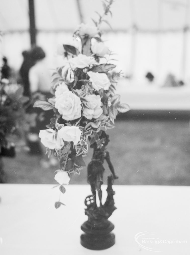 Dagenham Town Show 1966, showing the horticulture display with a spray of yellow roses, 1966