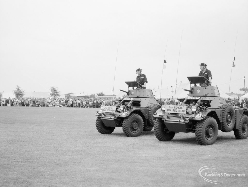 Dagenham Town Show 1966, showing two tanks from the second Royal Tank Regiment side by side in the Arena, 1966