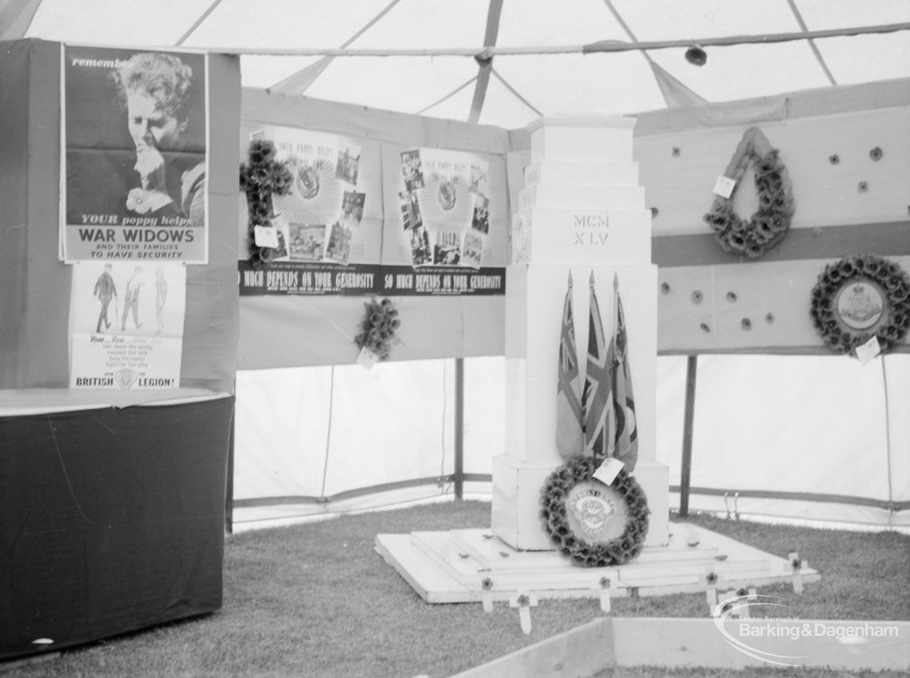 Dagenham Town Show 1966, showing the British Legion [possibly Becontree division] stand with Cenotaph, 1966