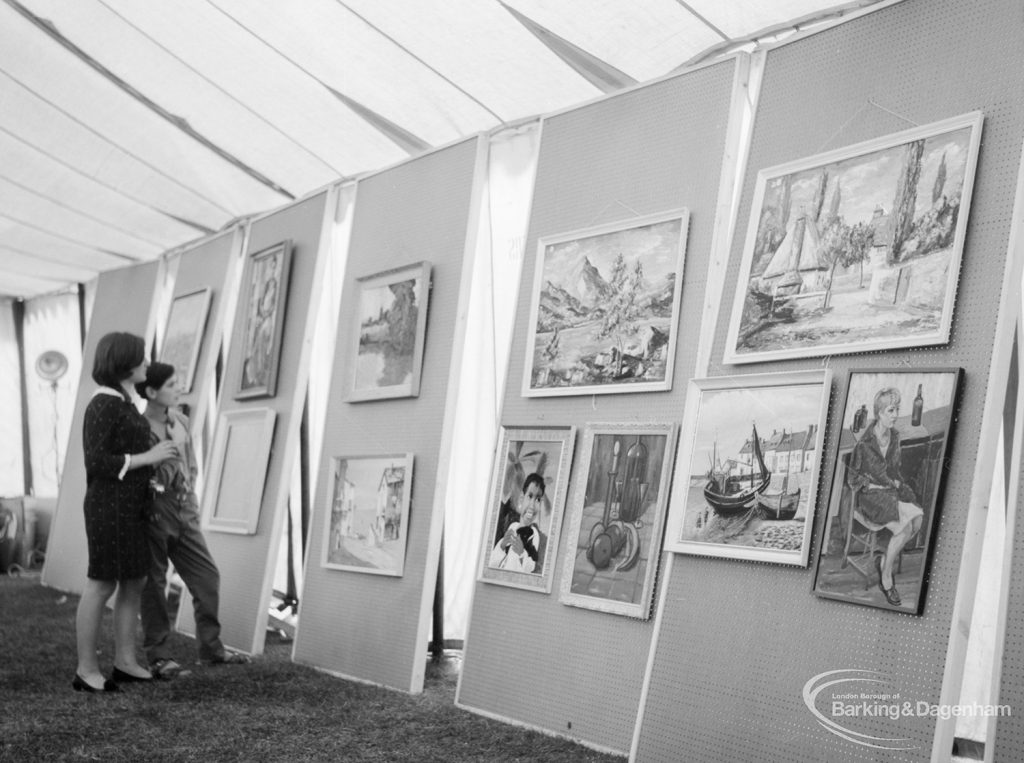 Dagenham Town Show 1966 at Central Park, showing exhibition of paintings in Visual Arts display, 1966