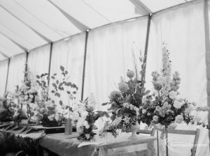 Dagenham Town Show 1966 at Central Park, showing Flower Arrangement Society exhibit in Visual Arts display, 1966