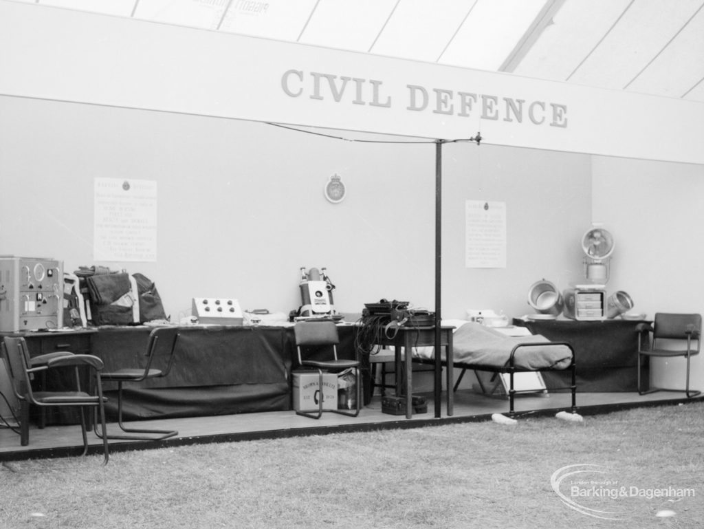 Dagenham Town Show 1966 at Central Park, showing Civic Services Civil Defence display stand, 1966