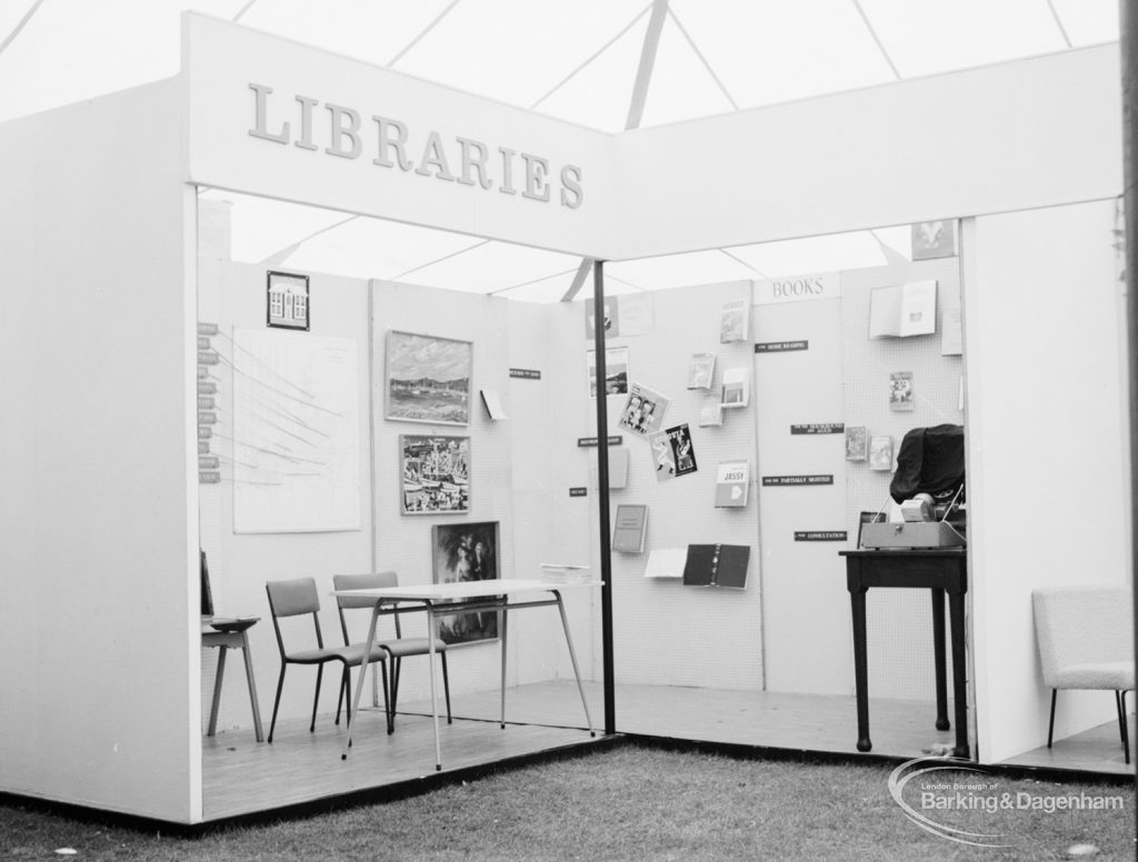 Dagenham Town Show 1966 at Central Park, showing Civic Services Libraries display stand, 1966