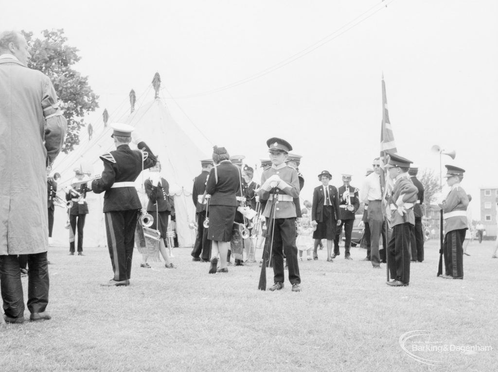 Dagenham Town Show 1966 in Central Park, showing young Redcoats about to enter Arena, 1966