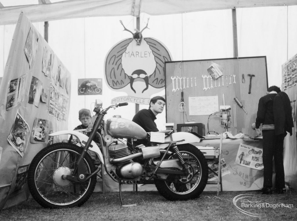 Dagenham Town Show 1966 at Central Park, showing Marley School display with motorbike, 1966