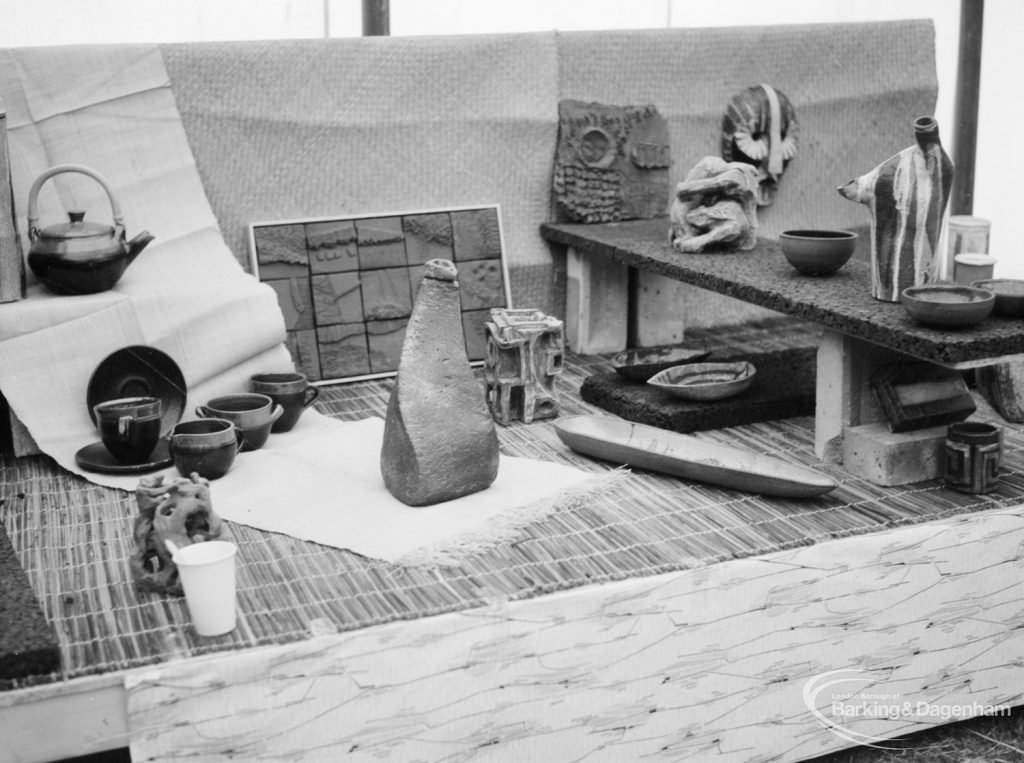 Dagenham Town Show 1966 at Central Park, showing pottery exhibit in Further Education Display, 1966