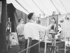 Dagenham Town Show 1966 at Central Park, showing Visual Arts Display, with artists from Barking Art Society painting portrait of female model in oils, 1966