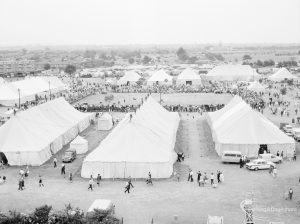 Dagenham Town Show 1966 at Central Park, showing general view of centre of showground taken from roof of Civic Centre, 1966