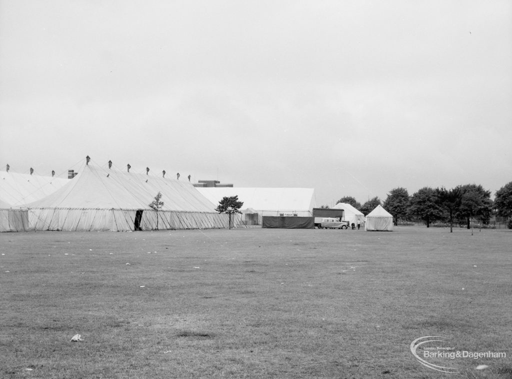 Dagenham Town Show 1966 at Central Park, showing tents in showground, 1966