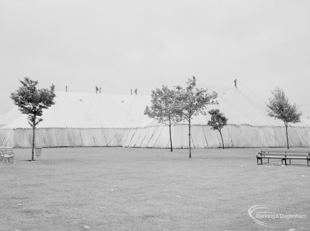 Dagenham Town Show 1966 at Central Park, showing tents in showground, 1966