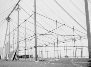 Dagenham Town Show 1966 at Central Park, showing tubular steel framework of Fanshawe Film Society’s cinema, taken from east end, 1966