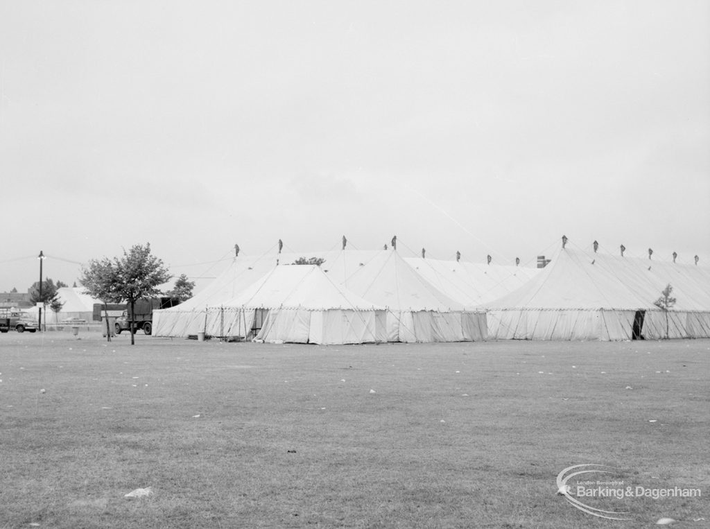 Dagenham Town Show 1966 at Central Park, showing tents in showground, 1966