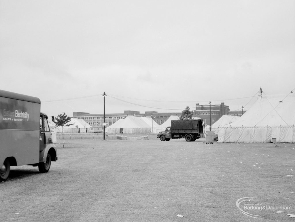 Dagenham Town Show 1966 at Central Park, showing tents in showground, 1966