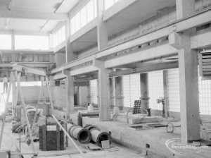 Riverside Sewage Works Reconstruction XII, showing interior of powerhouse with equipment and windows, 1966