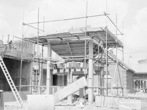 Riverside Sewage Works Reconstruction XII, showing new central building with old building behind, 1966