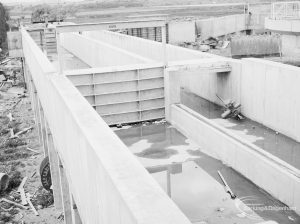 Riverside Sewage Works Reconstruction XII, showing elevated concrete channels, 1966