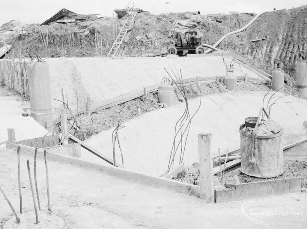 Riverside Sewage Works Reconstruction XII, showing massive concrete supports, 1966