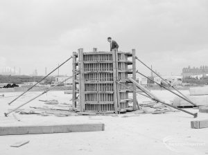 Riverside Sewage Works Reconstruction XII, showing central wooden shuttering for central tower of mixer gantry, 1966