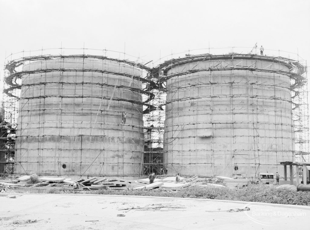 Riverside Sewage Works Reconstruction XII, showing two nearly completed tanks, 1966