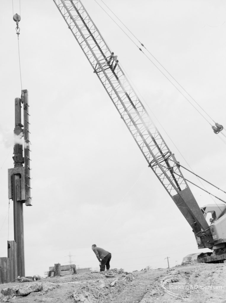 Riverside Sewage Works Reconstruction XII, showing construction of hollow steel pits, to be filled with concrete, 1966