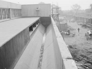 Riverside Sewage Works Extension XIII, showing parapet and gutter of power station, looking east, 1966