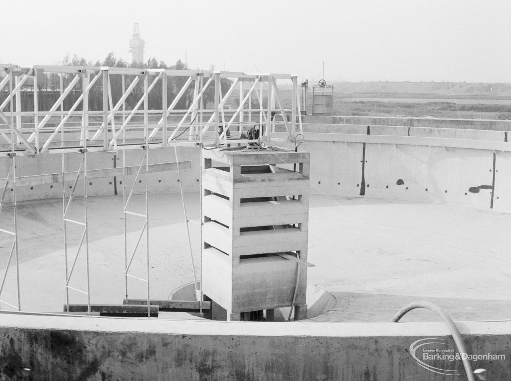 Riverside Sewage Works Extension XIII, showing central tower of rotating gantry in sludge mixer, 1966